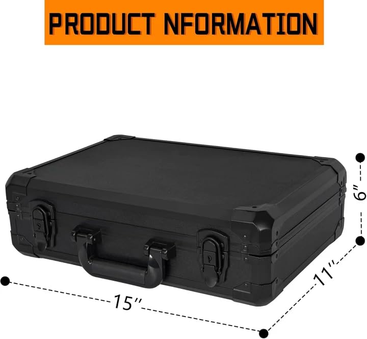 15 Inch Aluminum Carrying Case 15 X 11 X 4.3 Inch Ideal for Microphone & Camera Gear Transportation, DJ Mixer Case with Customizable Pre-Diced Foam, Black - size: Inner：14.5''X 10.5 X 5.5''