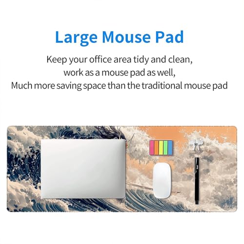 Japanese Samurai Gaming Mouse Pad Desk Pad Retro Poster Armor Katana Waves Large Gaming Mouse Mat with Stitched Edges,Non-Slip Waterproof Rubber Base Mouse Mat 31.5"x11.8" - color: Japanese-samurai, size: 31.5" x 11.8"