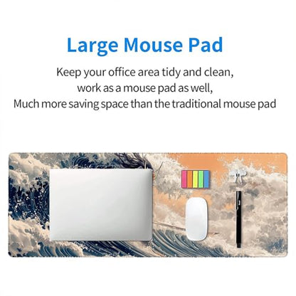 Japanese Samurai Gaming Mouse Pad Desk Pad Retro Poster Armor Katana Waves Large Gaming Mouse Mat with Stitched Edges,Non-Slip Waterproof Rubber Base Mouse Mat 31.5"x11.8" - color: Japanese-samurai, size: 31.5" x 11.8"