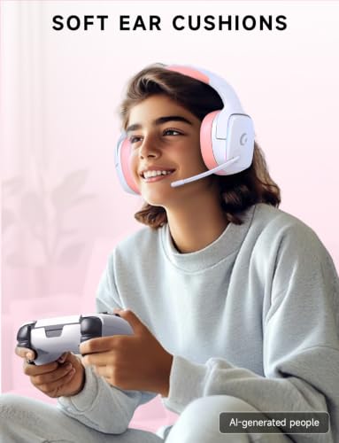 Gvyugke 2.4GHz Wireless Gaming Headsets for PS5, PS4, PC, Switch - Bluetooth 5.3 Gaming Headphones with Noise Canceling Mic, 7.1 Surround Sound, 70H Battery, RGB Lighting - Pink - color: Pink