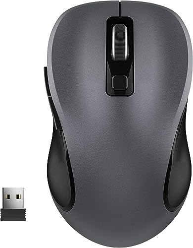 WisFox 2.4GHz Wireless Mouse for Laptop, Ergonomic 6-Button Design, Grey | 2.4GHz Wireless, 3 DPI Levels, USB Receiver, Plug & Play, Quiet, Wireless Mice for Windows Mac PC Computer Mouse - color: Grey