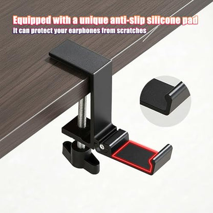 Foldable Under Desk Headphone Hanger, Aluminum Clamp-On Headset Stand, No Drill Anti-Scratch Mount, Heavy Duty 10KG Load Bearing Universal for Gaming Headset, Controller, Cable & Bag Organizer(Black) - color: Black