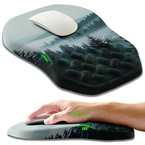 Ergonomic Slope Mouse Pad Wrist Support, Wrist Rest Mousepad for Carpal Tunnel Pain Relief with Massage Bulge and Slow Rebound Memory Foam (12x8 inch, Foggy Forest) - color: Am033-foggy Forest