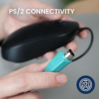 Perixx PERIMICE-222PB Wired PS/2 Optical Mouse - Long 5.9 Ft Cable - Optical 1200/1600/2000 DPI Design - Black - style: PS/2