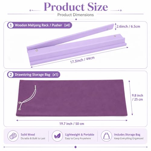 5Pcs Mahjong Racks with Pushers Wooden American Mahjong Tile Pushers and Racks Set with Mah Jong Rack Drawstring Bag Mah Jong Accessories for Players Gifts Home Game Night Party Supplies (Lilac) - color: Lilac