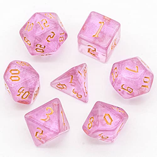7-Die DND Dice Set Polyhedral Dice Set with a Leather Dice Bag, D&D Dice Set for RPG Table Games (Pink/G) - color: Pink/G