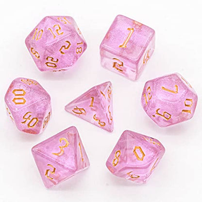 7-Die DND Dice Set Polyhedral Dice Set with a Leather Dice Bag, D&D Dice Set for RPG Table Games (Pink/G) - color: Pink/G