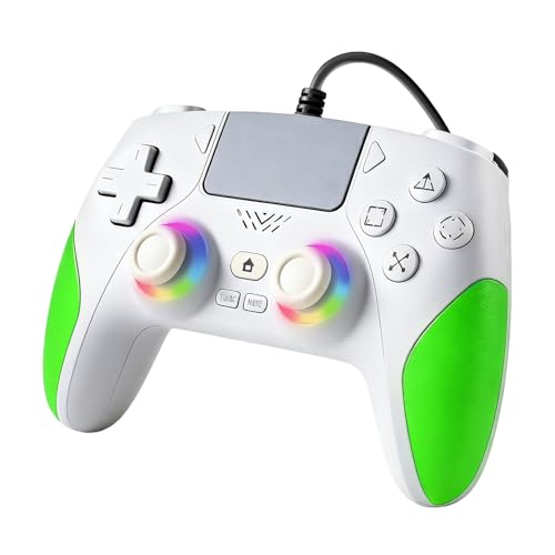 IWGAME Cool RGB Light Wired Controller Compatible with PS-5/PC, Gaming Controller with Programmable/Remap Turbo Functions, Dual Vibration, 3.5MM Audio Jack(Green) - color: Green