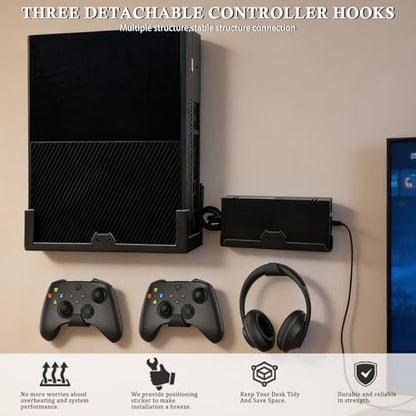 GETYEA Wall Mount for Xbox One,Steel Wall Mount Kit for Xbox One Original and Power Brick Mount,3 Detachable Controller Holders & Headphone Hangers, Stand for Xbox One