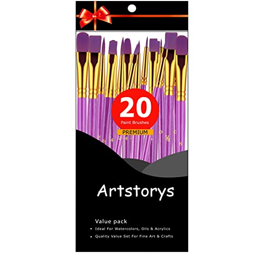 Paint Brushes Set, 20 Pcs Paint Brushes for Acrylic Painting, Oil Watercolor Acrylic Paint Brush, Artist Paintbrushes for Body Face Rock Canvas, Adult Drawing Arts Crafts Supplies, Purple - color: Purple