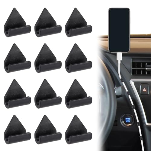NQEUEPN 12pcs Car Trim Cable Clips, ABS Wedge-Shaped Hidden Cable Organizer Clips Wire Management Cord Holder for Vehicle Interior Phone Chargers Dash Cams Easy Installation (Black)