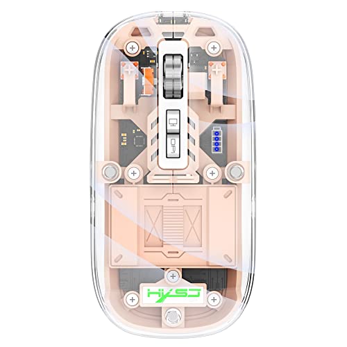 A.JAZZ Wireless Bluetooth5.1&2.4G Mini Lightweight Mouse,Transparent Clear Cool,Rechargeable Silent Computer Mice,Nano USB C Receiver,LED Battery Magic Silm for Office/PC/Mac/Laptop/Apple/ipad(Pink) - color: Pink