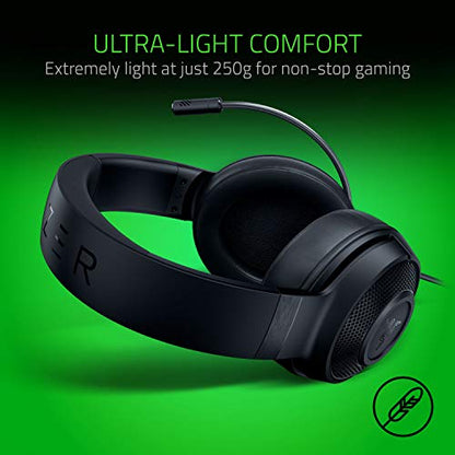 Razer Kraken X Ultralight Gaming Headset: 7.1 Surround Sound - Lightweight Aluminum Frame - Bendable Cardioid Microphone - for PC, PS4, PS5, Switch, Xbox One, Xbox Series X|S, Mobile - Black - color: Classic Black