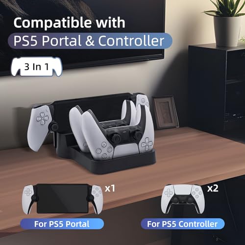 Mcbazel Charging Station for PlayStation Portal Remote Player and PS5 Controllers with LED Light and Charging Cable, Charging Dock Stand Base Holder Accessories for PS5 Portal Console - Black