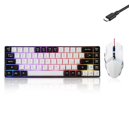 Guiheng Wired 60% Gaming Keyboard and Mouse Combo, Ultra-Compact 61 Keys RGB Backlit Mini Keyboard, Lightweight 3200 DPI Optical, Wired Gaming Set for Windows,PC, MAC PS5 Xbox Gamer(White-Black) - color: White and Black combo
