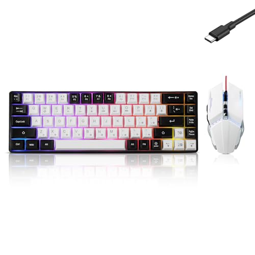 Guiheng Wired 60% Gaming Keyboard and Mouse Combo, Ultra-Compact 61 Keys RGB Backlit Mini Keyboard, Lightweight 3200 DPI Optical, Wired Gaming Set for Windows,PC, MAC PS5 Xbox Gamer(White-Black) - color: White and Black combo