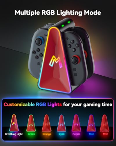 HEIYING Switch Joycon Charging Dock with LED Indicators for Switch 2 | Magnetic 4-in-1 Charging Dock with RGB Lights & LED Indicators, Safe Flip Connector Charger for Switch 2 Joypad