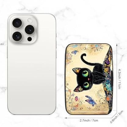 Credit Card Holder, Mini Aluminum Card Wallet RFID Blocking Slim Metal Hard Card Case for Women Men, Cat on Branch - color: Cat on Branch
