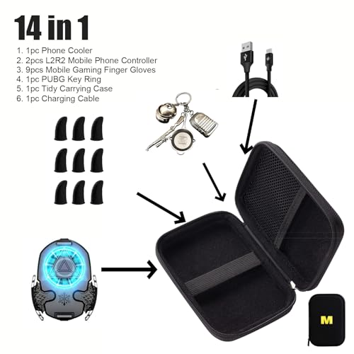 14 in 1 PUBG Mobile Phone Triggers with Cooling Fan, Cell Phone Gaming Controller with Cooler for PUBG/Call of Duty/Rules of Survival/Free Fire - color: G05