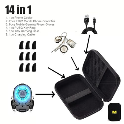 14 in 1 PUBG Mobile Phone Triggers with Cooling Fan, Cell Phone Gaming Controller with Cooler for PUBG/Call of Duty/Rules of Survival/Free Fire - color: G05