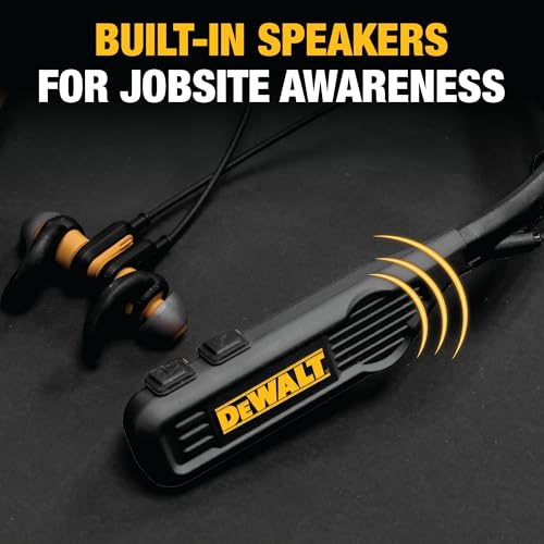 DEWALT Heavy Duty Black Edition 2-in-1 Neckband Bluetooth Headphones | w/Built-in Speakers, Jobsite Wearable Speaker & Around Neck, Wireless Headset, 60+ Hrs Hands-Free Music & Calls, Carry Pouch - color: Black