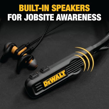 DEWALT Heavy Duty Black Edition 2-in-1 Neckband Bluetooth Headphones | w/Built-in Speakers, Jobsite Wearable Speaker & Around Neck, Wireless Headset, 60+ Hrs Hands-Free Music & Calls, Carry Pouch - color: Black