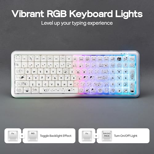 MechLands X Maorbeng X100 PRO Membrane Gaming Keyboard with Number Pad, RGB Backlits, Wireless Computer Keyboard with 5000mAh Battery, BT/2.4G/USB-C Wired, 96% Layout for Windows/Mac/PC (White) - color: White