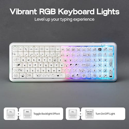 MechLands X Maorbeng X100 PRO Membrane Gaming Keyboard with Number Pad, RGB Backlits, Wireless Computer Keyboard with 5000mAh Battery, BT/2.4G/USB-C Wired, 96% Layout for Windows/Mac/PC (White) - color: White