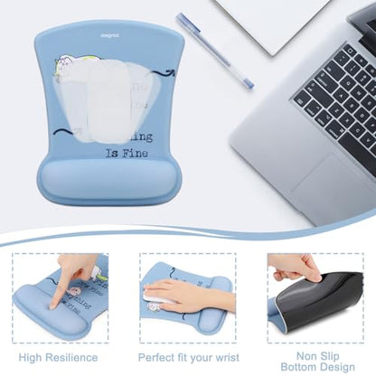 MEGREZ 4-in-1 Mouse Pad with Wrist Rest Ergonomic Memory Foam Desk Mat Set | ergonomic, anti-slip base, 4pcs set, desk pad, mouse wrist rest, keyboard rest, coaster, ideal for office & gaming - color: Haze Blue