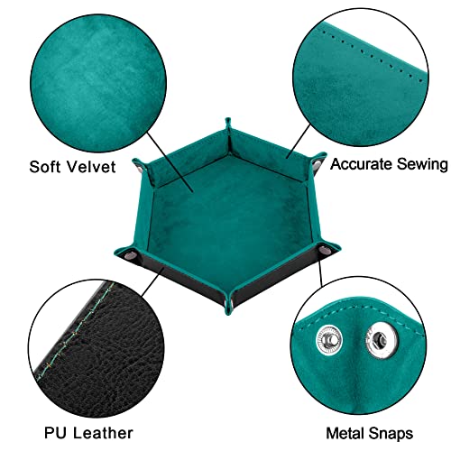 SIQUK 4 Pieces Dice Tray Portable Dice Trays Hexagon Dice Roller Tray PU Leather Rolling Dice Trays for Dice Games Like RPG, DND and Other Table Games (Black, Cyan, Violet, Royal Blue) - color: Black, Cyan, Violet, Royal Blue
