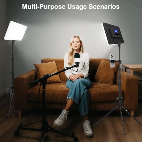 2 Packs LED Video Light with 63" Tripod Stand, QEUOOIY 20W Bi-Color Photography Lighting Kit, Dimmable 2500-8500K Studio Conference Light, Built-in 8000mAh Battery for YouTube/TikTok/Vlog/Streaming