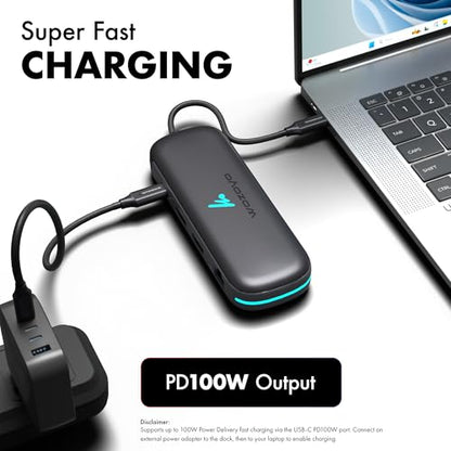 Type C 9 in 1 Wozoyo Docking Station with 2XUSB 5Gbps, 2X4K HDMI, Gigabit Ethernet, SD & TF Card Reader, PD 100W, USB 2.0, USB-C Hub, Compatible with Thunderbolt 4, macOS, Windows, Android & iOS - style: 9-in-1