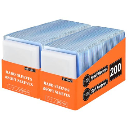 400 Card Sleeves, Clear Hard Sleeves for Cards, 3"X4" Baseball Card Sleeves, Hard Plastic Card Protectors for Trading Sports Football Game Cards (200 Hard Sleeves+200 Penny Sleeves) - size: 200 pcs + 200 pcs Clear