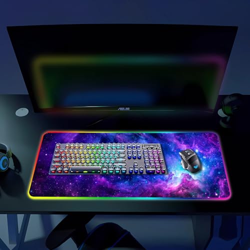 RGB Gaming Mouse Pad, Large Mousepad with Led Light, Gaming Accessories Keyboard Pad for Desk, Non-Slip Rubber Base Big Mouse Mat for Gamer, 31.5 X 11.8 Inch, Purple Galaxy - color: 07 Purple Galaxy
