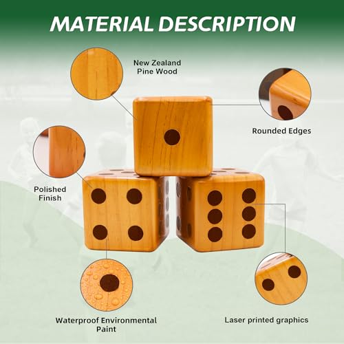 SunNordic 6 Giant Wooden Yard Dice Game Set, Outdoor Lawn Yardzee Game Jumbo with Carry Bag＆ Scorecard, Backyard Dice Game for Adults Family