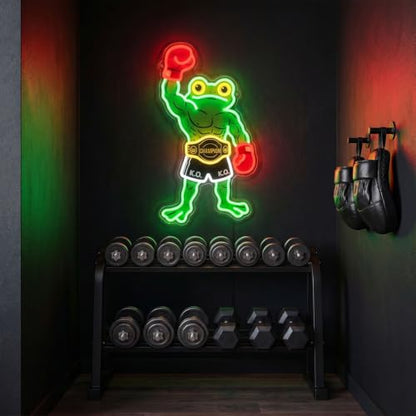 HAJAE Frog Neon Sign, Dimmable Boxing Frog Champion LED Light Wall Decor - Funny Muscular Frog Gifts for Men Boys Kids, Wrestling Birthday Party Decorations, Gym Man Cave Room Neon Light - style: Boxing Frog