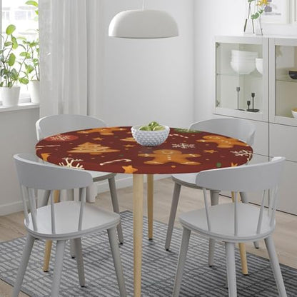 Famame Gingerbread Man Christmas Round Fitted Tablecloth with Elastic Protector Table Kitchen Dinner Waterproof Oil-Proof Table Covers Fits 40"-44", Small - color: Gingerbread Man Christmas, size: Small (40"-44")