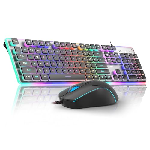 Camiysn Gaming Creamy Keyboard and Mouse, Black 104 Keys RGB and 6 Speed RGB Mouse Combo, Pudding Keycaps Silent Computer Keyboard for Computer/PC/Laptop/Mac/Windows/Office - color: Black