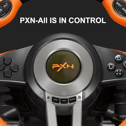 PXN V3 PRO Racing Wheel with Pedals for PC, Xbox, PS4, Switch | 11-Inch Wheel, Vibration Feedback, Paddle & Sequential Shifting, 180° Steering, 2-Pedal, Plug & Play Setup for Easy Gaming - color: Orange