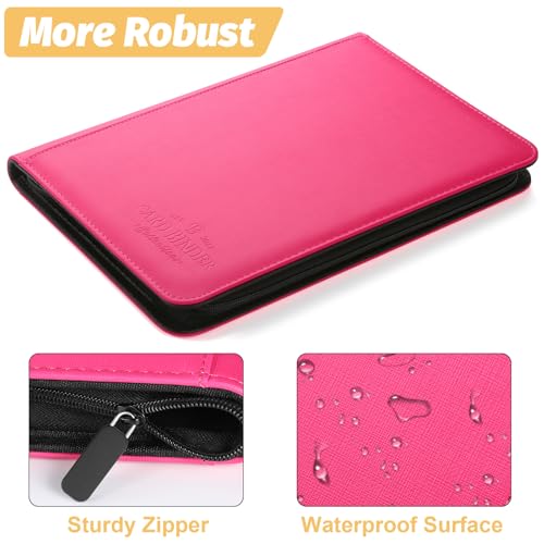 9 Pocket Card Binder, Premium Zip Trading Card Binder, 540 Double Sided Pocket PU Collection Binder, Collector Album, Card Folder for MTG, TCG, Sports Cards - color: Groove pink