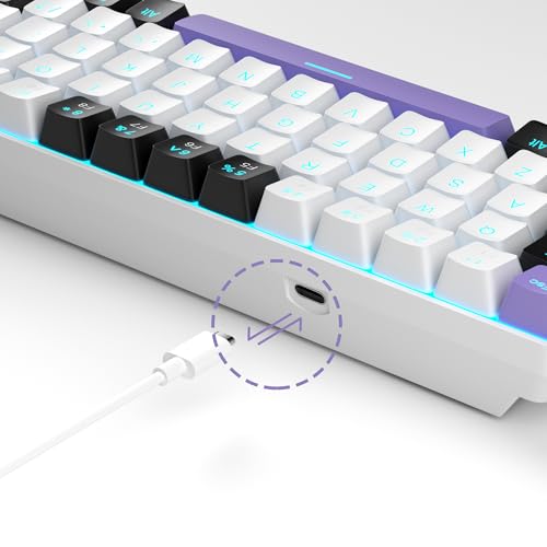 MageGee Portable 60% Mechanical Gaming Keyboard, MK-Box LED Backlit Compact 68 Keys Mini Wired Office Keyboard with Red Switch for Windows Laptop PC Mac - White/Purple - color: Purple/Red Switch