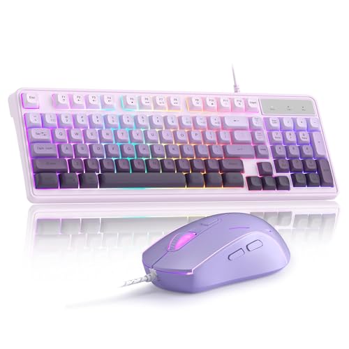 Camiysn Wire Gaming Keyboard, 7 Colorful Rainbow Backlight Classic Gaming Keyboard (Purple-Set) - color: Purple-Set