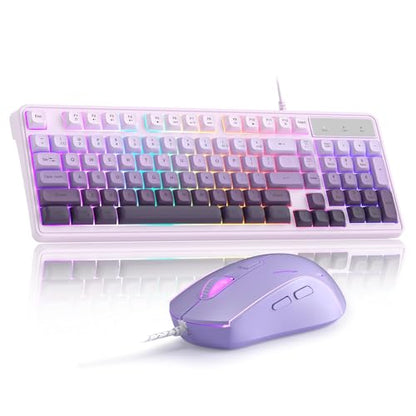 Camiysn Wire Gaming Keyboard, 7 Colorful Rainbow Backlight Classic Gaming Keyboard (Purple-Set) - color: Purple-Set