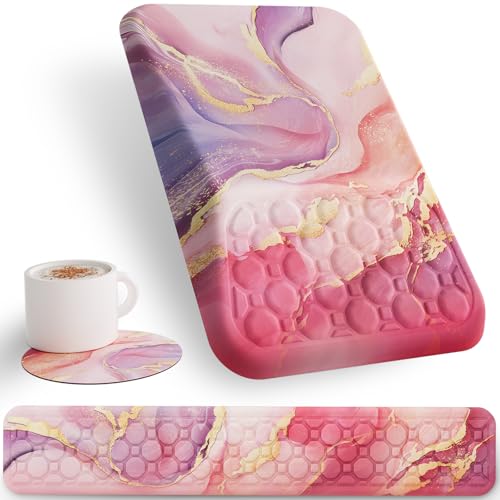 Ospelelf Ergonomic Mouse Pad and Keyboard Wrist Rest Support, Wrist Rest for Computer Keyboard, Office, Gaming, Pink - color: Pink Marble