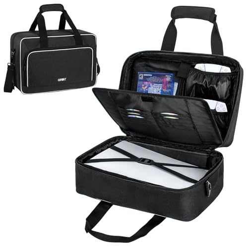 LEFOR·Z Travel Carrying Case Fits for PS5/PS5 Pro/PS4 with Thick Padding | 17 Pockets Protective Storage Bag Compatible with Playstation 5 Console,Controller,Game Discs,Charger & Accessories,Black - color: Black