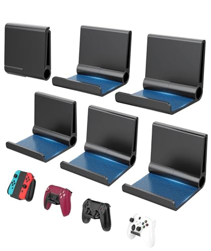 6 Pack Foldable Controller Wall Mount Holder for Xbox PS5 PS4 PS3 Switch Pro Strong Adhesive/Screw Upgraded Controller Stand Hanger with Anti-slip Pad Universal Gaming Remote, Headphone Accessories