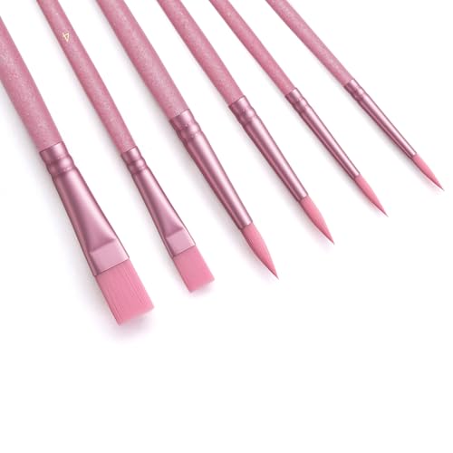 Paint Brushes Set for Acrylic Painting,Watercolor Brushes Painting Brush Nylon Hair Brushes for Acrylic Oil Watercolor Canvases Rock Body Face Nail Miniature Detailing Drawing Art Supplies(Pink) - color: Pink