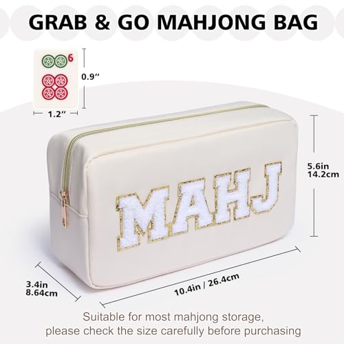 Mahjong Tile Bag Mahjong Bag with Zipper Travel Mahjong Carrying Case Storage Pouch Gifts for Mahjong Lovers Accessories - color: Beige-mahj