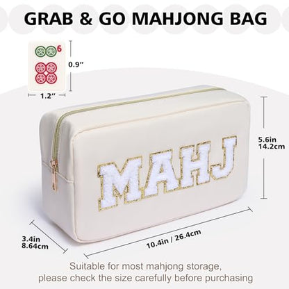 Mahjong Tile Bag Mahjong Bag with Zipper Travel Mahjong Carrying Case Storage Pouch Gifts for Mahjong Lovers Accessories - color: Beige-mahj