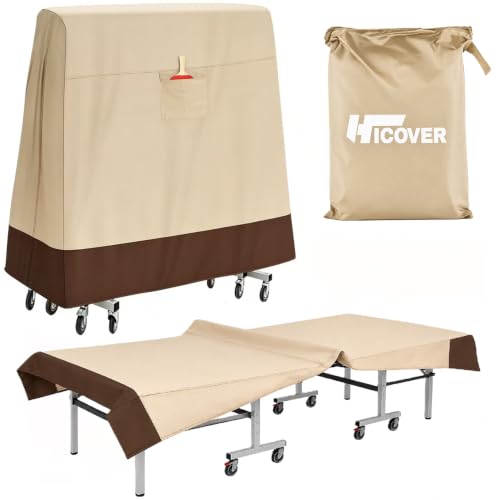 Ping Pong Table Cover 600D Oxford Fabric Table Tennis Cover | Waterproof Sunproof Indoor & Outdoor Fits Universal 9x5 FT Tables Folding & Flat Tables, with Paddles Organize Bag - color: Khaki